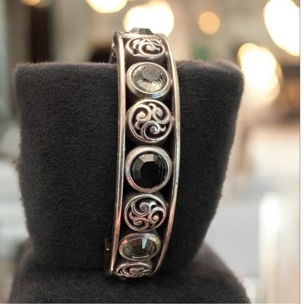 Brighton Silver Black‎ Crystal Scroll Bangle Bracelet Elegant Classic Style